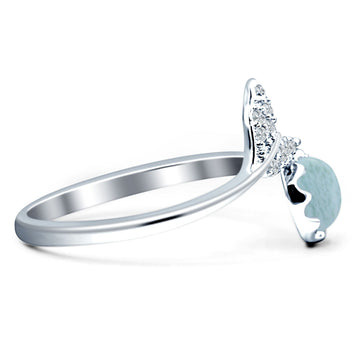 Mermaid Ring Fishtail Round Larimar & Cubic Zirconia 925 Sterling Silver wholesale